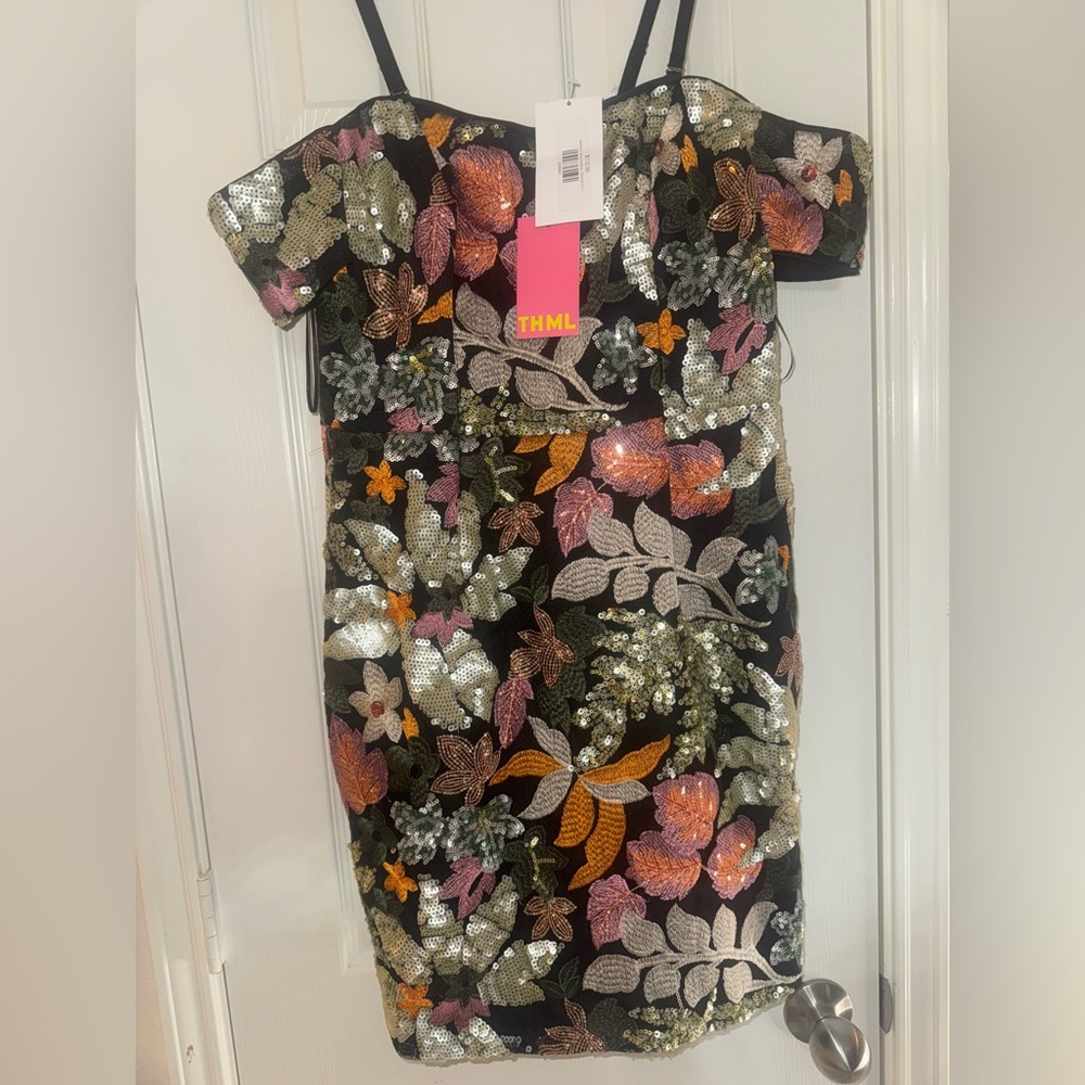 NWT THML Black Dress With Sequin Design